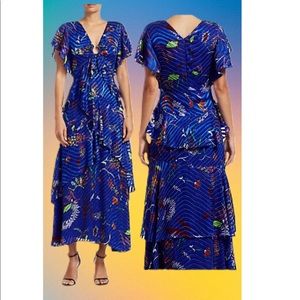 NWT,Janelle Printed Tiered Stretch-Silk Maxi Dress